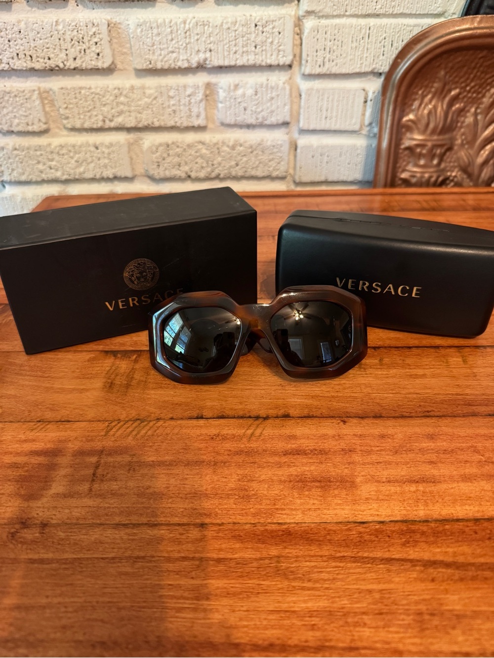 Versace Women’s Brown Tortoiseshell Oversized Sunglasses with Dark Lenses